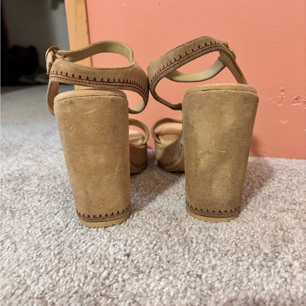 Vtg. Skechers Y2K “ Somethin Else” Suede Platform Heels Size 11 Tan - Picture 10 of 13